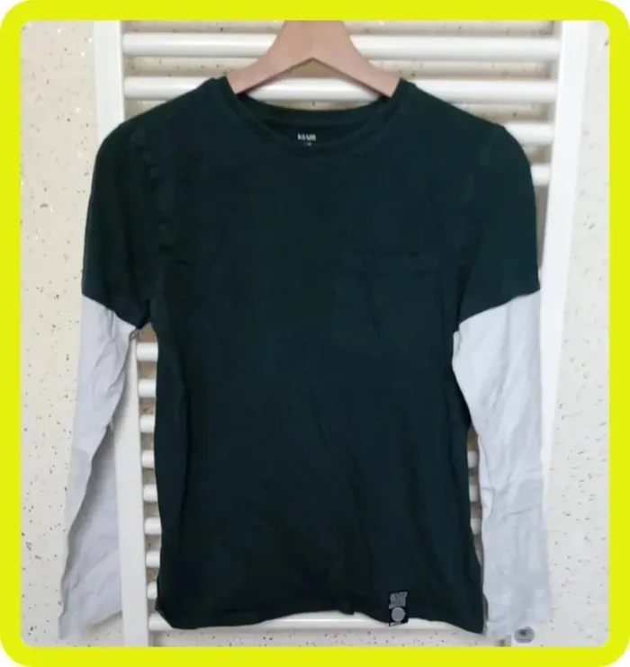 Tee shirt manche longue vert bouteille blanc Kiabi Taille XS - photo numéro 2