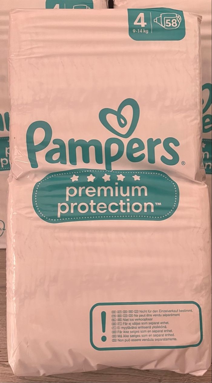Pampers Premium Protection, Taille 4, 58 Couches, 9-14kg
