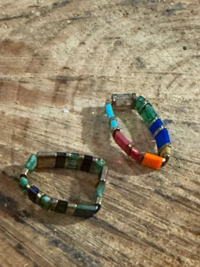 Lot de 2 bagues pierres carrées naturelles réglables - photo numéro 3