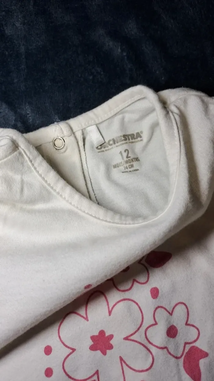 💚Pyjama bébé fille "Bee Lovely"  blanc & rose – 12 mois - photo numéro 3