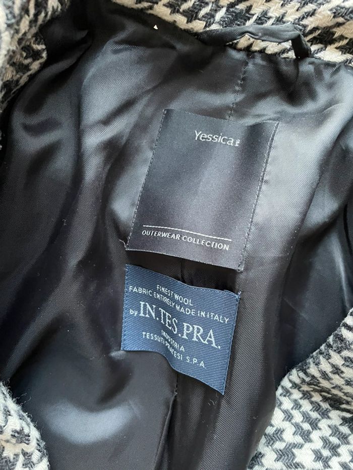 Long manteau noir et blanc motifs Vichy Yessica taille 38 très bon état - photo numéro 5