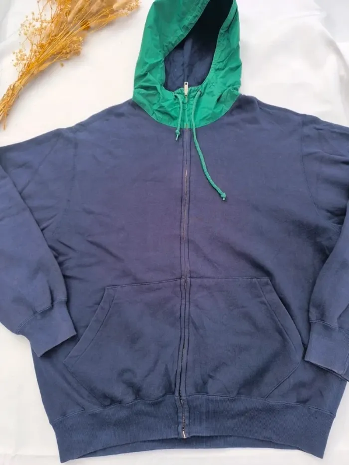 Sweat a capuche zippé homme Ralph Lauren taille M bleu avec capuche verte bon état - photo numéro 8