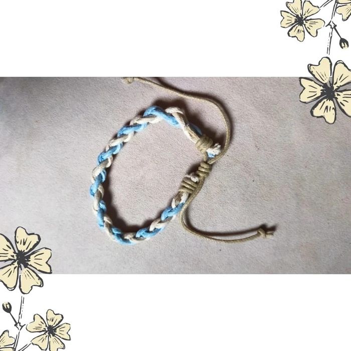 Bracelet tressé bleu beige | Bracelet réglable bohème unisexe - photo numéro 6