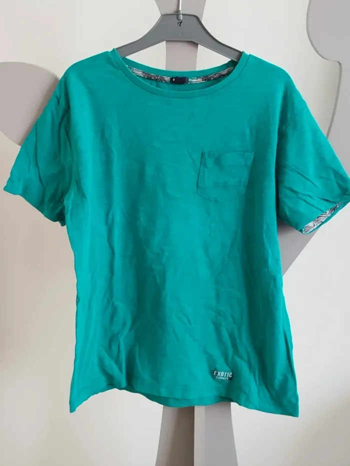 Tee-shirt manches courtes bleu vert Kiabi taille 12 ans