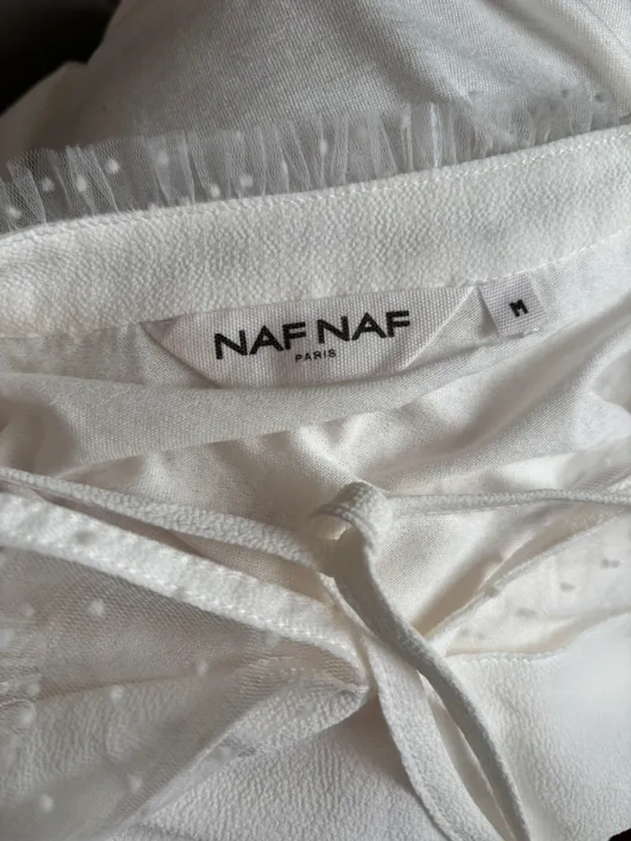 Top blanc sans manches Naf naf – plumetis et volants tulle – Taille M - photo numéro 7