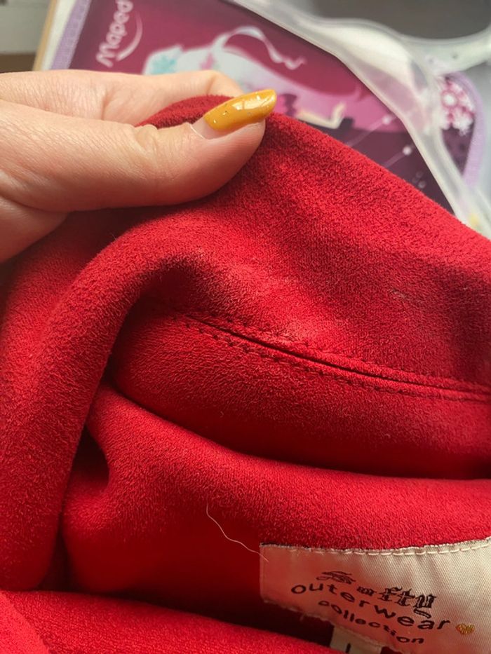 Blouson perfecto style biker en effet daim rouge - photo numéro 6