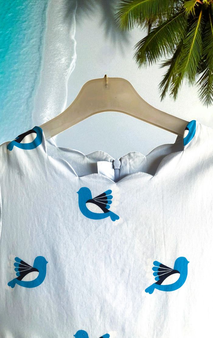 JACADI - ROBE FILLE TYPE PATINEUSE, MOTIF TOURTERELLES & ENCOLURE VAGUES 8A - photo numéro 5