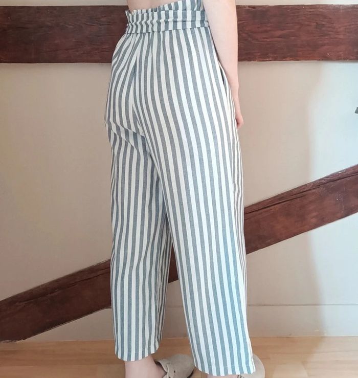 Pantalon paperbag rayé blanc bleu - photo numéro 2