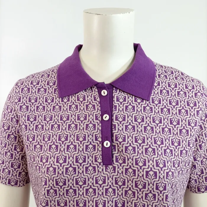 Robe polo violette vintage Motifs géométriques Col chemise CMT Atelier Taille M A815 - photo numéro 2