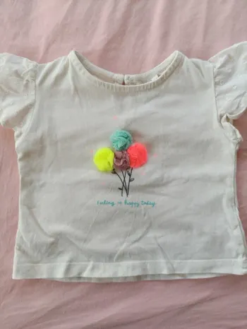 Tee-shirt manches courtes fille Zara blanc fleurs relief 74 cm