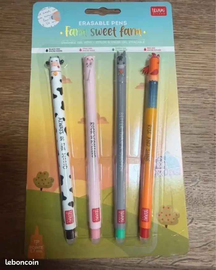 Lot de 4 stylos effaçables Legami collection Farm - photo numéro 1
