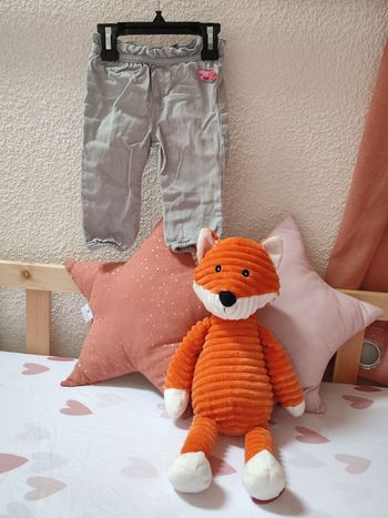 Pantalon gris - Noeud rose - 12 mois - Très bon état - In extenso
