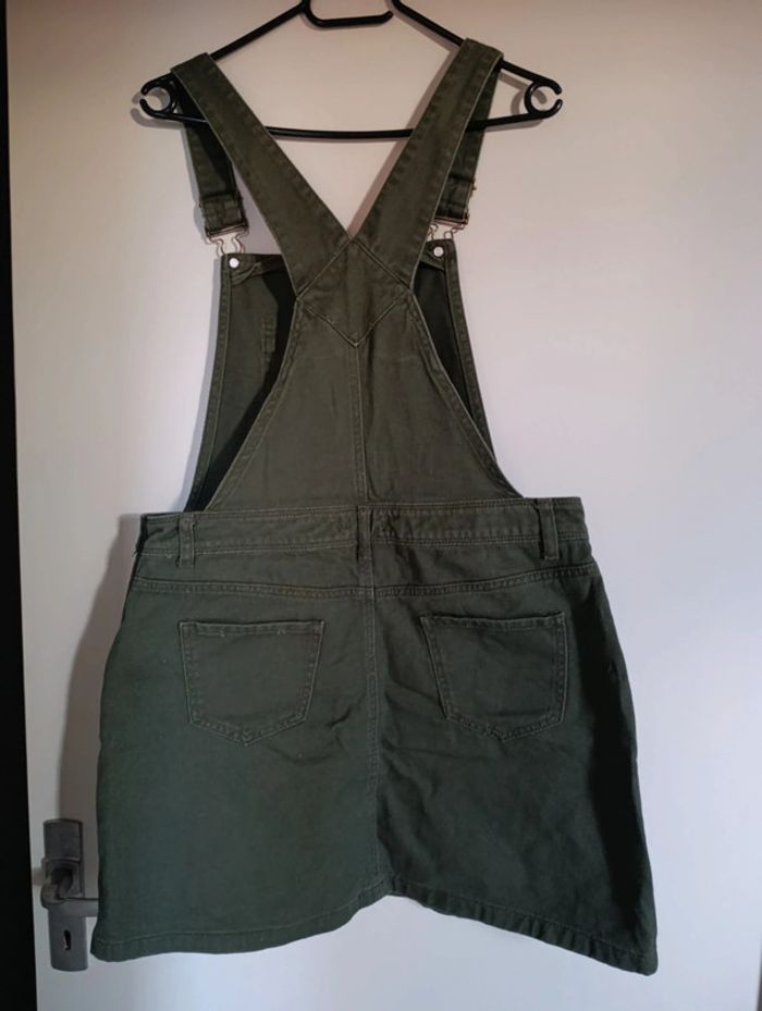 Robe salopette vert kaki matière effet jean 100% coton taille 42 - photo numéro 4
