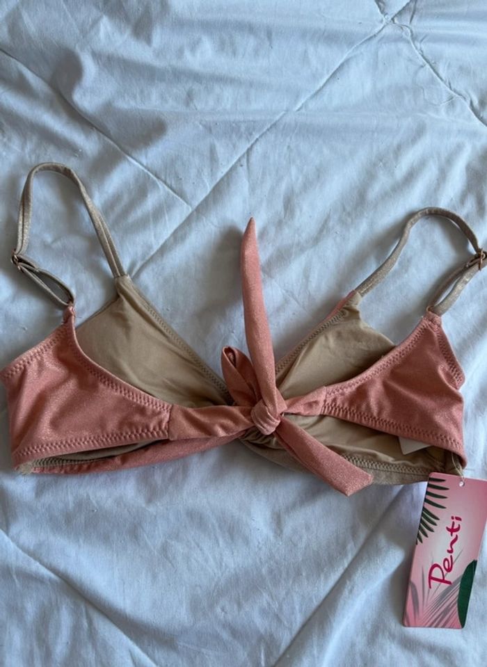Haut de maillot de bain Penti rose saumon gris marron pailleté brillante taille XS/34 neuf - photo numéro 3
