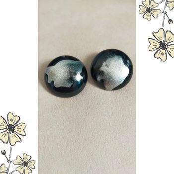 Boucles d’oreilles vintage clip – rondes noires effet argenté