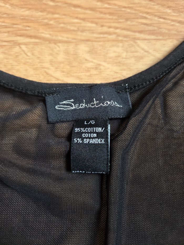 Mini-robe noire moulante Séductions (Taille L/40) - Détails en maille transparente - photo numéro 3