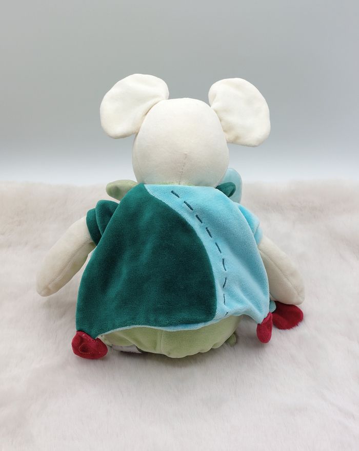 Ancien Doudou et Compagnie Peluche souris grand modèle Filousine écru vert bleu - photo numéro 2