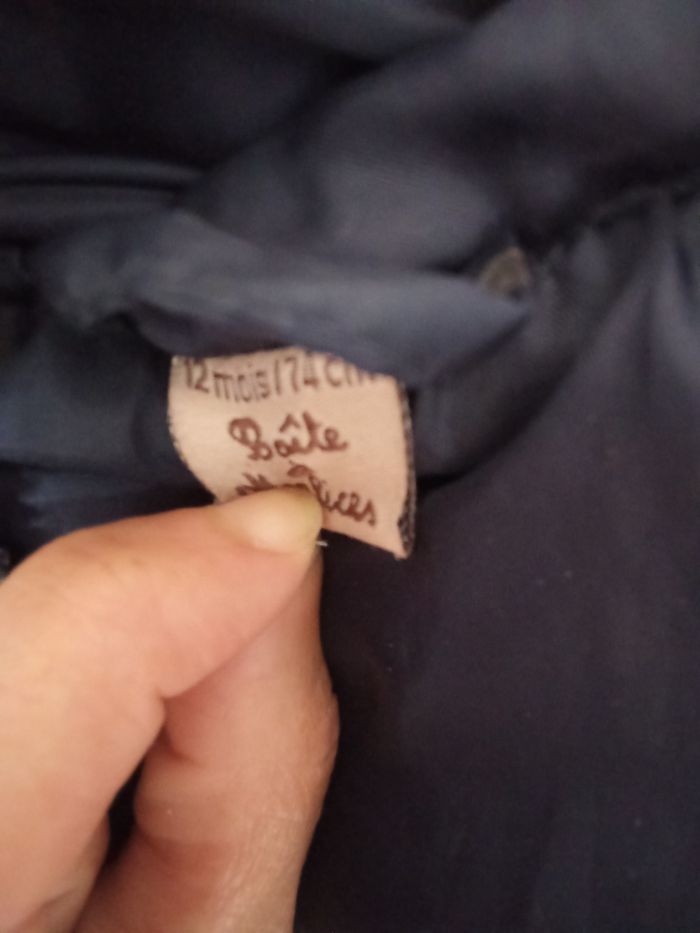 Manteau long, ,veste, doudoune  hiver bébé fille capuche 12 mois, 1 an, marine,  blanc, motifs, chaude, capuche 12 mois - photo numéro 5