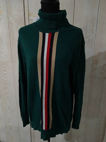 Pull Col Roulé Tommy Hilfiger Vert Sapin - Détails Boutons & Rayures