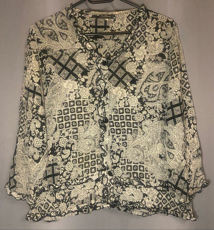 Chemise noire et beige »Scottage »manches 3/4