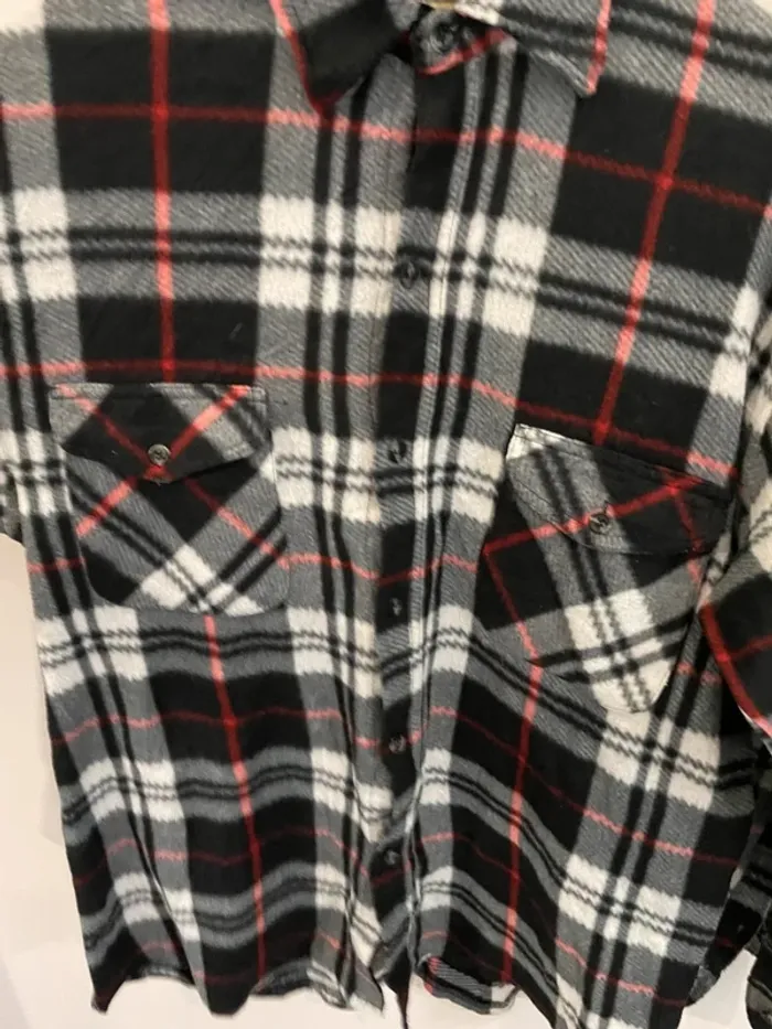 Lumberjack Flannel Plaid Polaire shirt chemise black white red Mens XL - photo numéro 5
