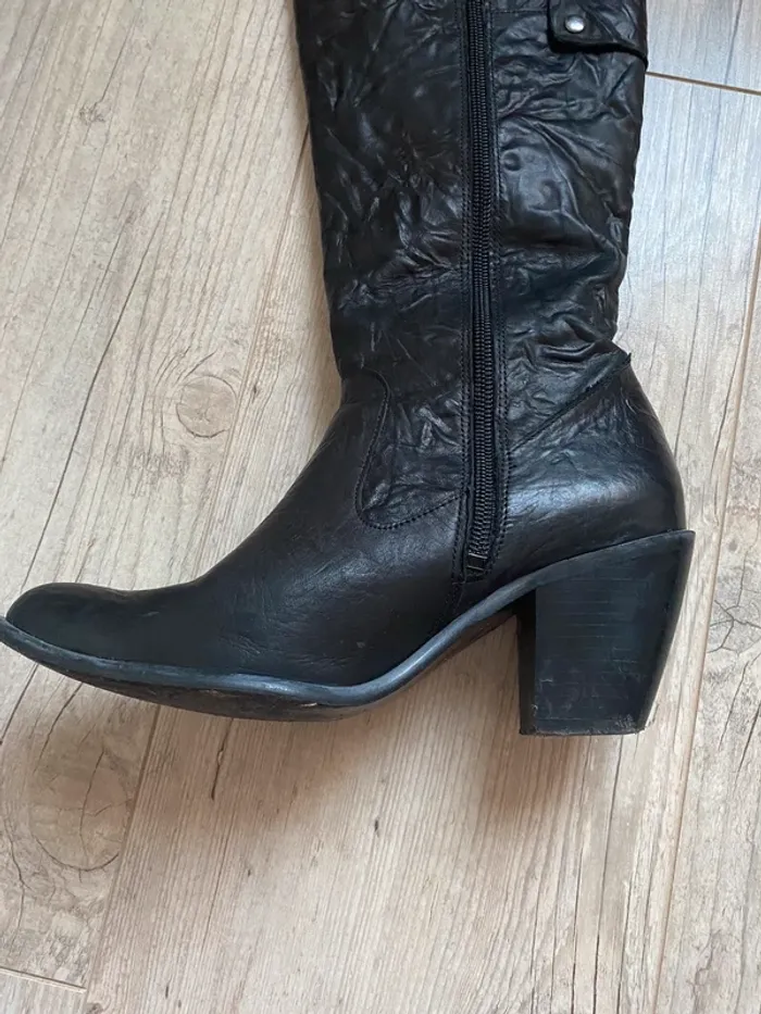 Bottes hautes plissées noir style santiag cowboy - photo numéro 6