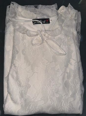 Ensemble 2 pièces blanc - Débardeur + tunique dentelle - Taille 48