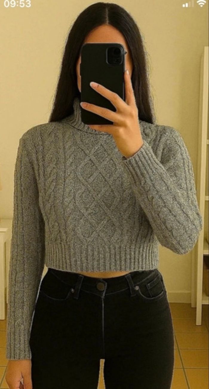 Pull torsadé crop gris xs kiabi
