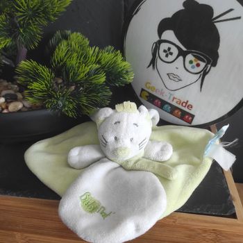 Doudou carré plat Chat douceur blanc et vert BN777 Babynat Baby Nat' Écharpe