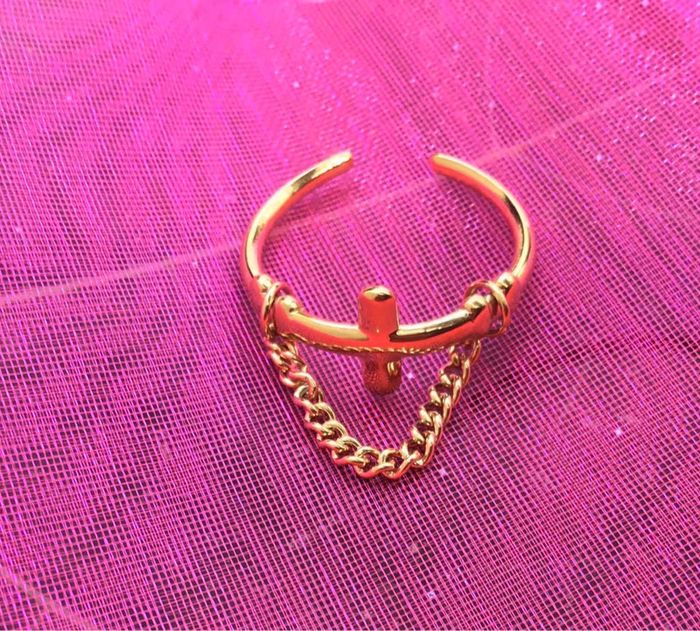 Bague réglable acier inoxydable or croix horizontale chaîne - photo numéro 4