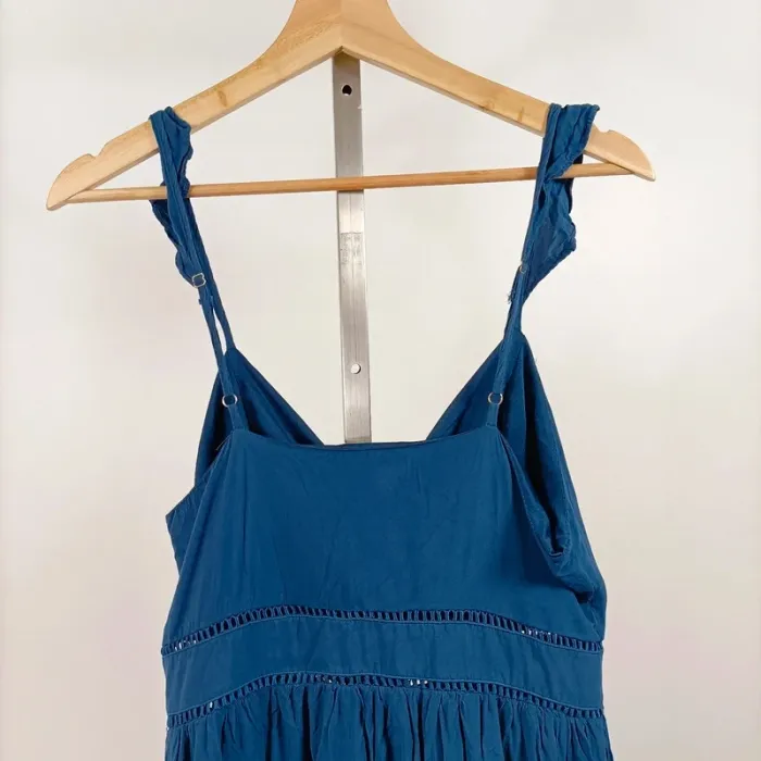 Robe bleu pétrole Adilynn à bretelles – taille L, boutonnée et à empiècements ajourés A1071 - photo numéro 6