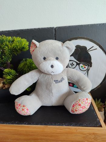 peluche Doudou ours pantin Musti mustela blanc gris rose fleur Rouge DD003554