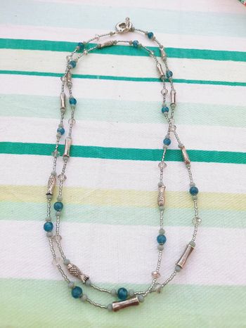 Collier sautoir métal et bleu