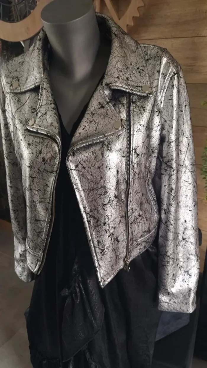 Veste suédine gris noir taille S - photo numéro 3