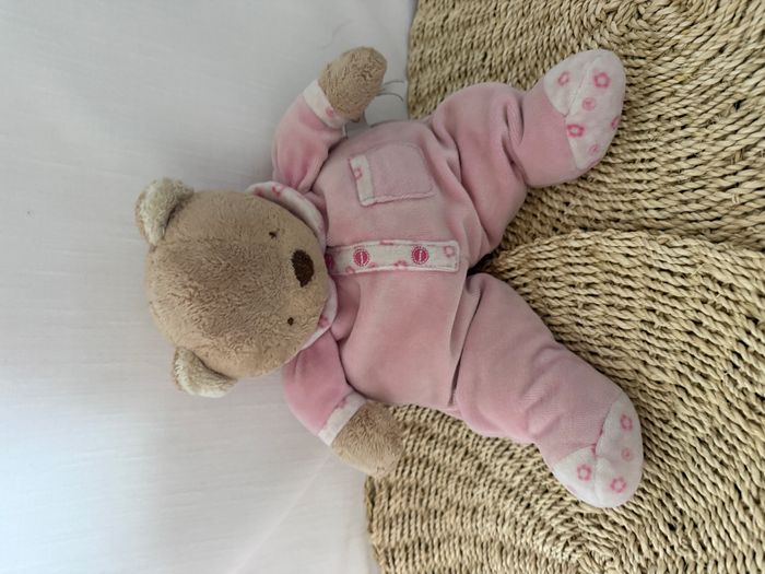 DOUDOU PELUCHE COROLLE OURS pyjama rose poche fleur - photo numéro 5