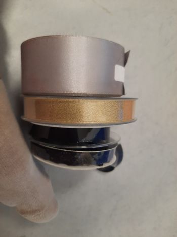 Lot 4 ruban noir à motif dépôt. Or paillet 25 mètre. Ruban plastique noir presque argenté large