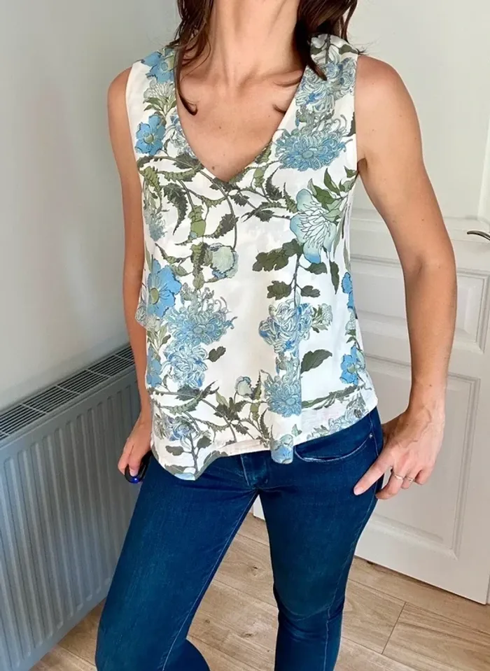 Blouse Salsa – imprimé fleurs bleues & vertes – T36 / S / 1 - photo numéro 3