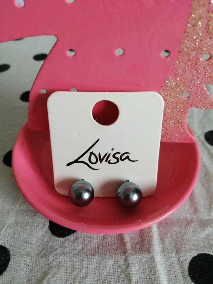 Boucles d'oreilles boules grises métalliques / sans marque - photo numéro 3