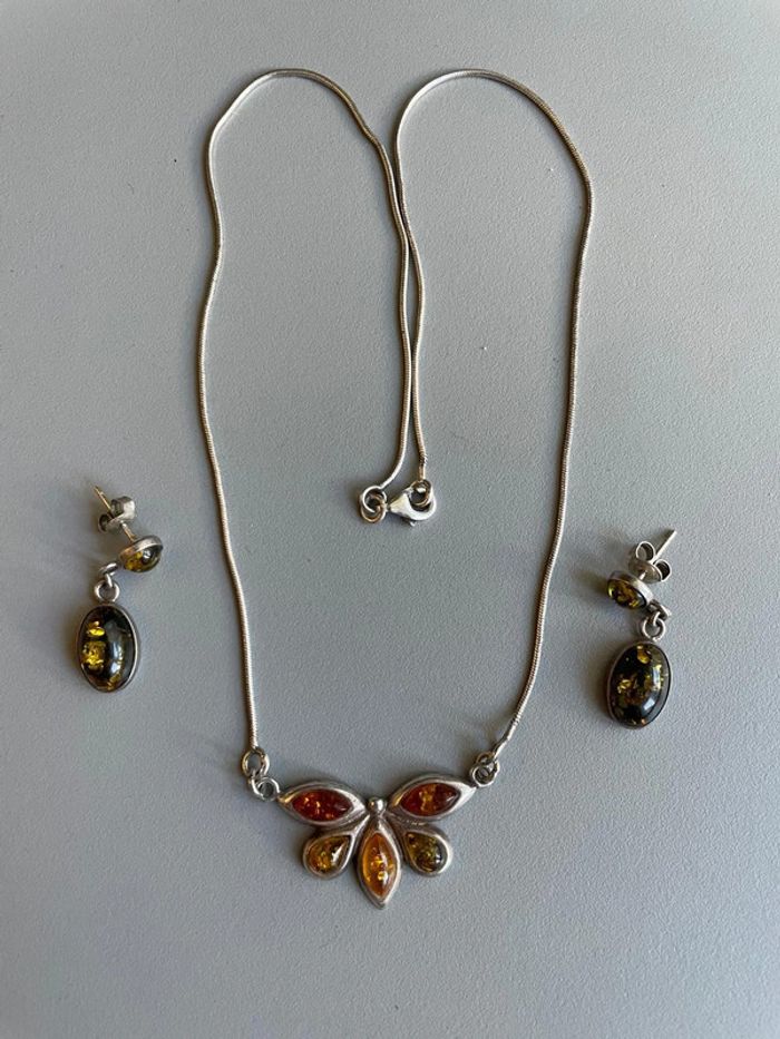 Parure en ambre véritable et argent 925 - photo numéro 5
