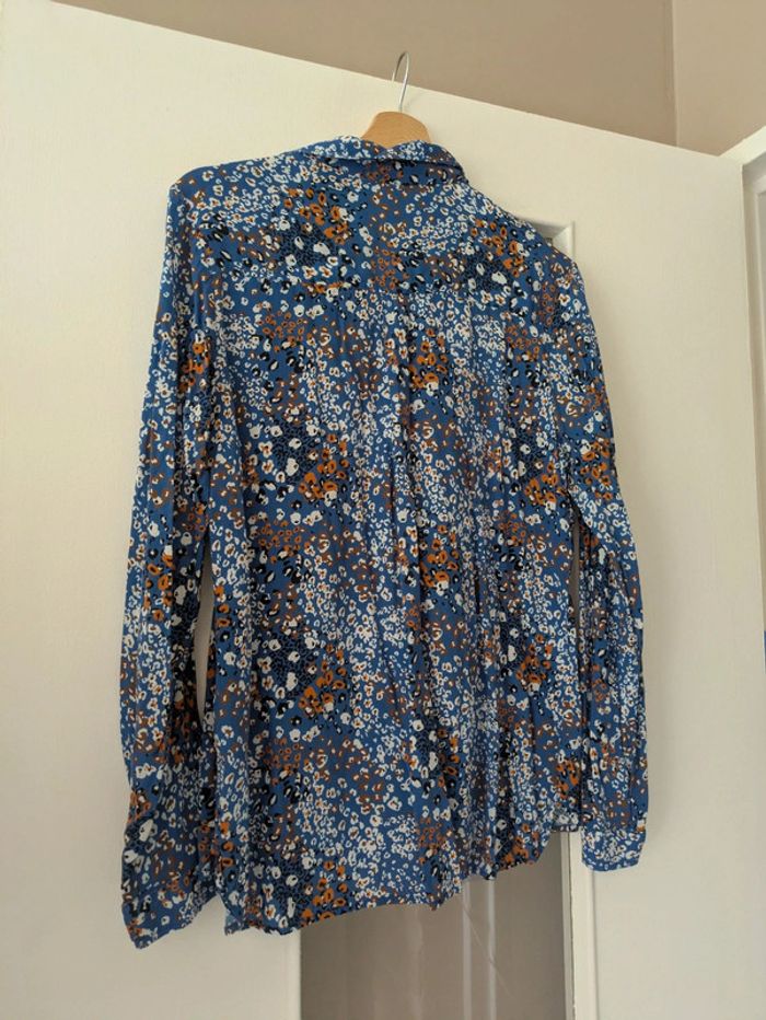 Magnifique haut blouse femme Gémo motifs bleu marron noir et blanc taille 44 - photo numéro 4