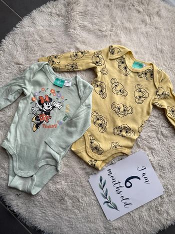 Lot 2 bodies Disney manche longue Minnie Mouse et le roi lion 62 68 cm