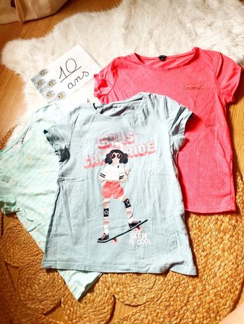 Lot 3 t-shirts 10ans bleu/Orange