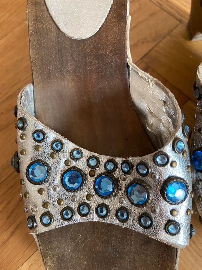 Sabot bois/argenté strass bleu Sophia taille 37 - photo numéro 3