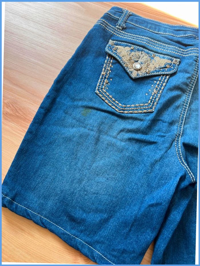 Short en jean vintage femme M/L – broderie et strass - photo numéro 10