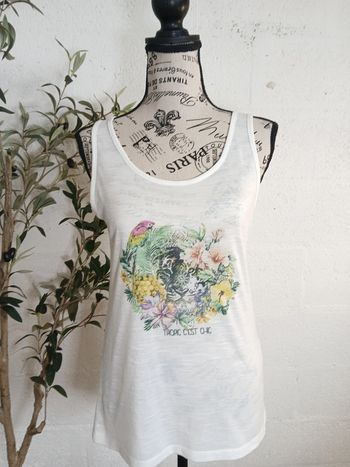 🌴 Débardeur crème motif tropical – Taille 38/40 – Bon état