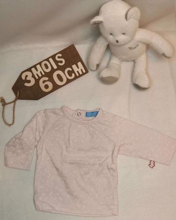 Tee-shirt 👣 manches longues,  rose et  blanc,  tout  simplement, 3  mois/60cm
