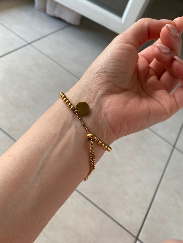 Bracelet perles métal doré ajustable - photo numéro 11