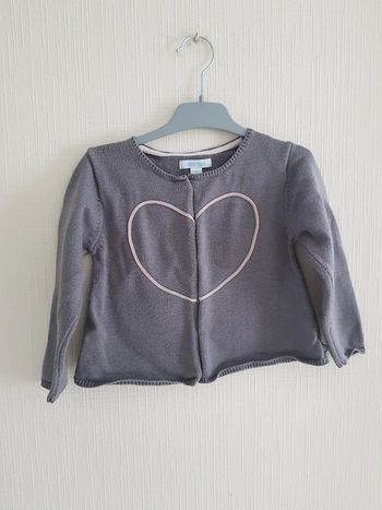 Pull gilet gris cœur rose Obaïbi 23 mois / 2 ans