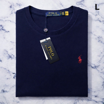 Tee-Shirt Ralph Lauren pour Homme - Taille L - Bleu marine logo brodé rouge - Neuf