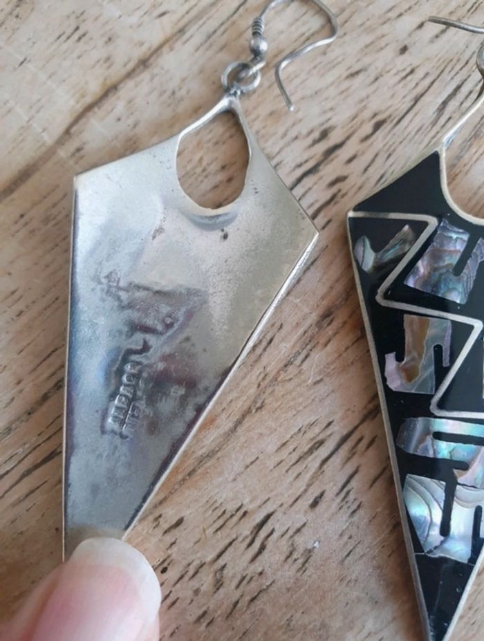 Boucle d oreilles argent et alpaga Mexique - photo numéro 2